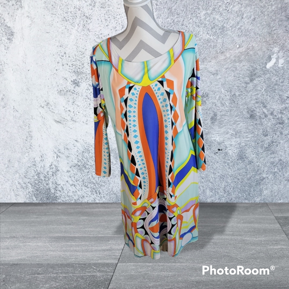 Womans White Mark Couture Collection Dress LS Sheath Size 1XL 70's vibe